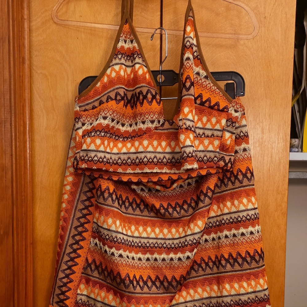 Vibrant Orange Patterned 2 Piece Outfit